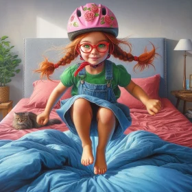Bouncing on the bed wearing a bike helmet at least mom approved 3