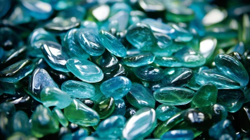 Glossy Blue and Green Gemstones Close-Up