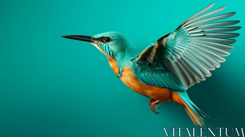 Vibrant Kingfisher in Flight on Teal Background
