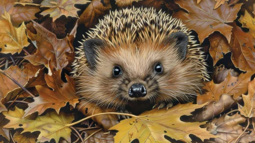 Cute Hedgehog in Autumn Leaves – Wildlife Close-Up