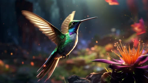 Magical Hummingbird in an Enchanted Garden