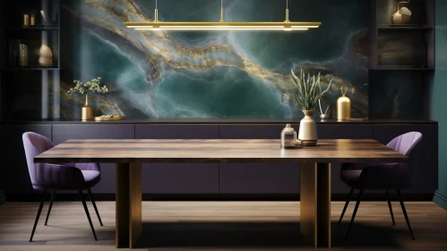 Elegant Dining Room with Marble Accent Wall