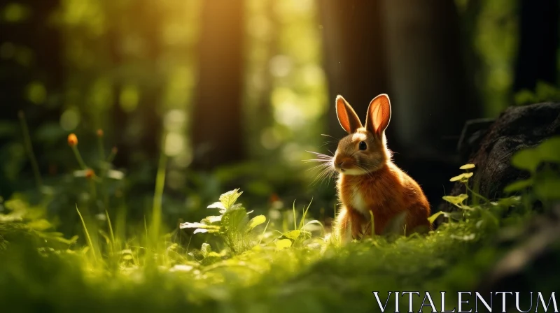 Adorable Bunny in a Sunlit Forest Clearing