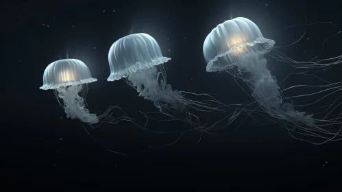 Glowing Jellyfish in the Deep Sea