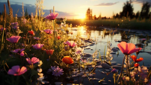 Wildflowers by the Water at Sunset – Nature Landscape Photography