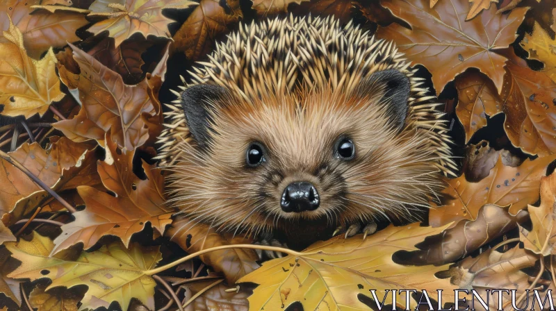 Cute Hedgehog in Autumn Leaves – Wildlife Close-Up