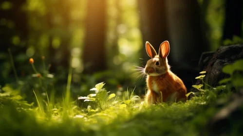 Adorable Bunny in a Sunlit Forest Clearing