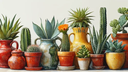 Colorful Succulent and Cactus Collection in Ceramic Pots
