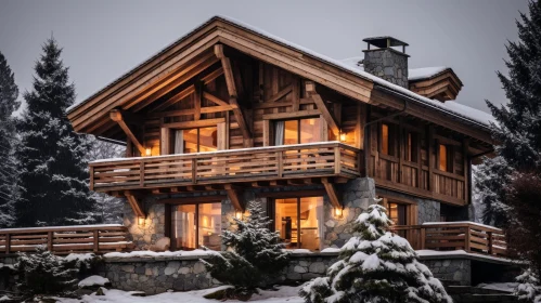 Cozy Wooden Chalet in Snowy Forest