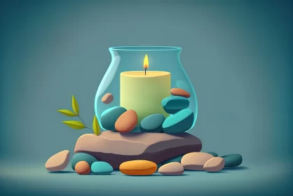 Serenity in Stillness: A Calm Composition of Vase, Candle, and Spa Stones on a Blue Oasis Serenity in Stillness: A Calm Composition of Vase, Candle, and Spa Stones on a Blue Oasis