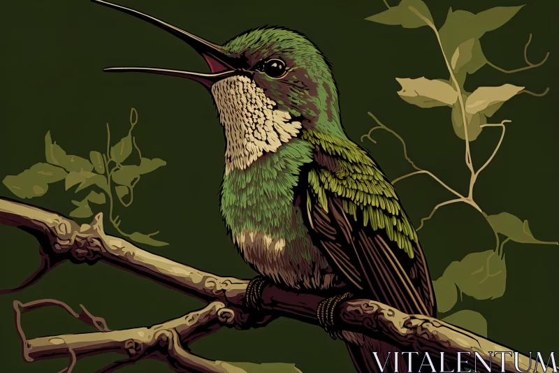 A Green Hummingbird on a Twig With an Open Mouth, Waiting to Be Fed by Its Mother A Green Hummingbird on a Twig With an Open Mouth, Waiting to Be Fed by Its Mother