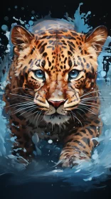 Jaguar in Water: An Intense Illustration in Brown and Azure Jaguar in Water: An Intense Illustration in Brown and Azure