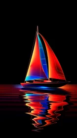 Vibrant Chiaroscuro Sailboat Painting in Red and Blue Vibrant Chiaroscuro Sailboat Painting in Red and Blue