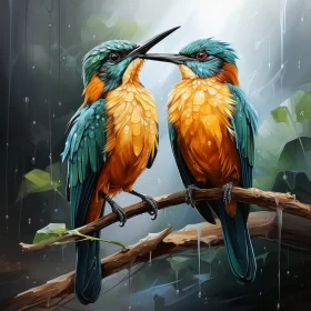 Captivating Image of Colorful Birds Perched on Tree Branch in Hyper-Realistic Style with Vibrant Tea Captivating Image of Colorful Birds Perched on Tree Branch in Hyper-Realistic Style with Vibrant Tea