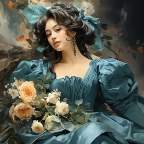 Cyan Elegance: A Lady Amidst Roses in Historical Genre Scenes Cyan Elegance: A Lady Amidst Roses in Historical Genre Scenes