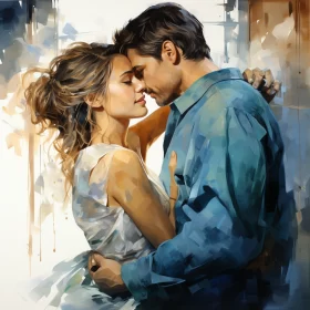Romantic Illustration of a Couple in a Loving Embrace Romantic Illustration of a Couple in a Loving Embrace