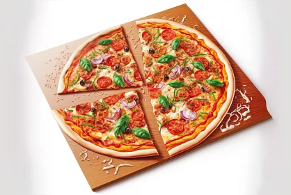 Photo-Realistic Pizza on Wooden Board Photo-Realistic Pizza on Wooden Board