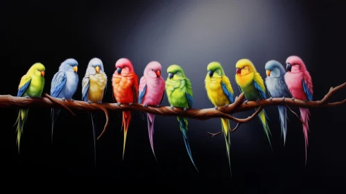 Colorful Parrots Painting on Branch Colorful Parrots Painting on Branch