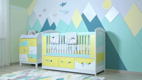 Modern Nursery with Colorful Mountain-Themed Decals Modern Nursery with Colorful Mountain-Themed Decals