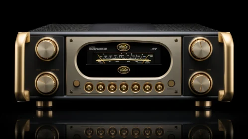 Luxurious Black and Gold Audio Amplifier with Backlit Display Luxurious Black and Gold Audio Amplifier with Backlit Display