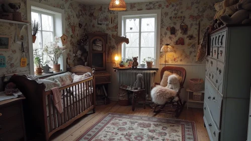 Cozy and Inviting Nursery with Floral Wallpaper Cozy and Inviting Nursery with Floral Wallpaper