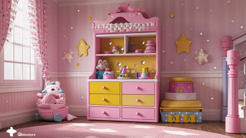 Enchanting Pink and White Nursery: 3D Rendering Enchanting Pink and White Nursery: 3D Rendering