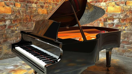 Black Grand Piano in a Room with Brick Walls Black Grand Piano in a Room with Brick Walls