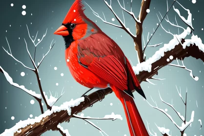 Exquisite Red Cardinal on Snow-Covered Branch - Detailed Character Illustrations Exquisite Red Cardinal on Snow-Covered Branch - Detailed Character Illustrations