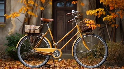 Vintage Bicycle and Yellow Flowers at Brown Door Vintage Bicycle and Yellow Flowers at Brown Door