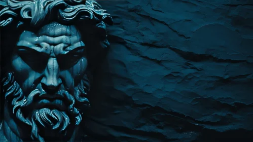 Serious Male Face Bas-Relief on Dark Blue Stone Texture Serious Male Face Bas-Relief on Dark Blue Stone Texture