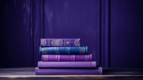 Stack of Five Books on Wooden Table - Shades of Purple and Blue Stack of Five Books on Wooden Table - Shades of Purple and Blue