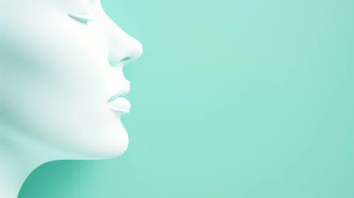 Serene Female Face in Profile on Mint Green Background Serene Female Face in Profile on Mint Green Background