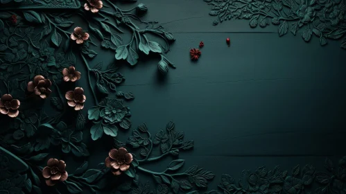 Green Wooden Wall Floral Pattern 3D Rendering Green Wooden Wall Floral Pattern 3D Rendering