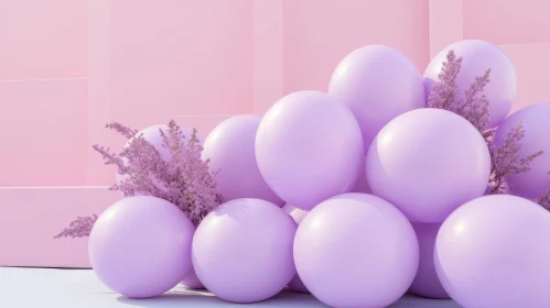 Purple Balloons and Flowers on Pink Background Purple Balloons and Flowers on Pink Background