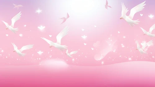 Pink Background with White Doves and Sparkles Pink Background with White Doves and Sparkles