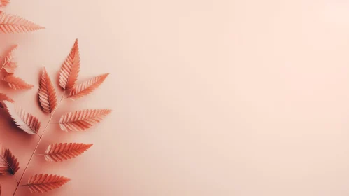 Close-Up Plant Branch with Red Leaves on Pink Background Close-Up Plant Branch with Red Leaves on Pink Background