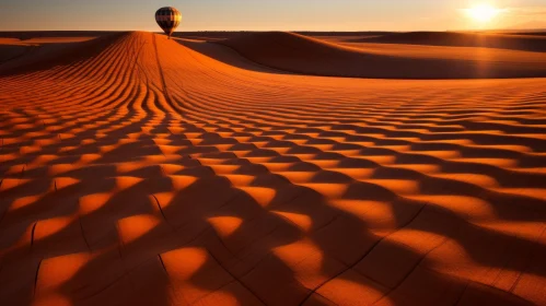 Tranquil Sunrise Scene: Hot Air Balloon over Desert Tranquil Sunrise Scene: Hot Air Balloon over Desert