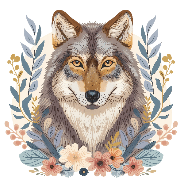 Wolf and Floral Design Wolf and Floral Design
