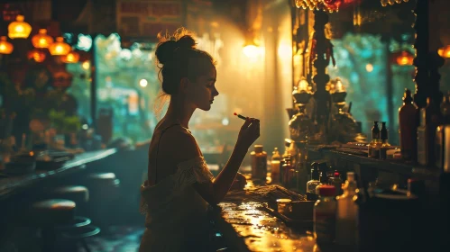 Enigmatic Woman in a Dimly Lit Bar Enigmatic Woman in a Dimly Lit Bar