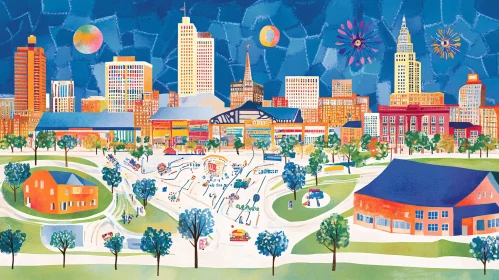 Festive City Skyline Art Print Festive City Skyline Art Print