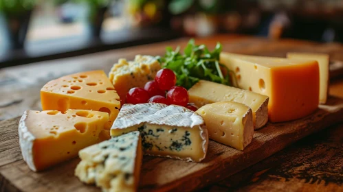 Delicious Assortment of Cheeses on a Wooden Board Delicious Assortment of Cheeses on a Wooden Board