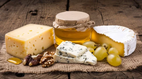 Cheese Delight on Wooden Table - A Rustic Composition Cheese Delight on Wooden Table - A Rustic Composition