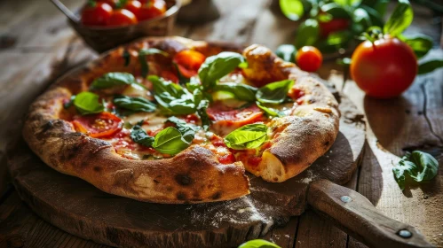 Delicious Pizza on Wooden Board - A Tempting Culinary Delight Delicious Pizza on Wooden Board - A Tempting Culinary Delight