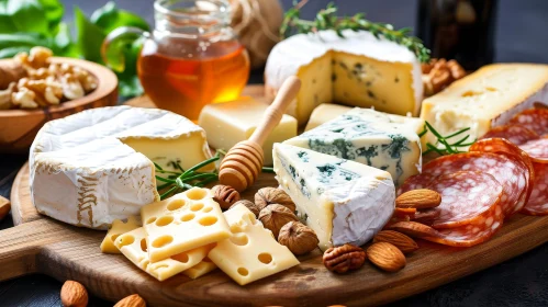 Delicious Cheese Board with Brie, Cheddar, and Blue Cheese Delicious Cheese Board with Brie, Cheddar, and Blue Cheese